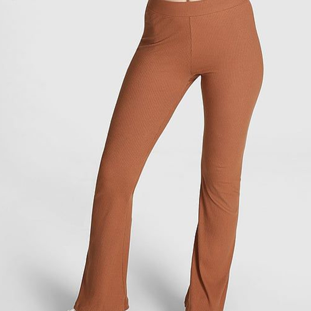 PINK Stretch Cotton Brown Ribbed Flare Legging Size M